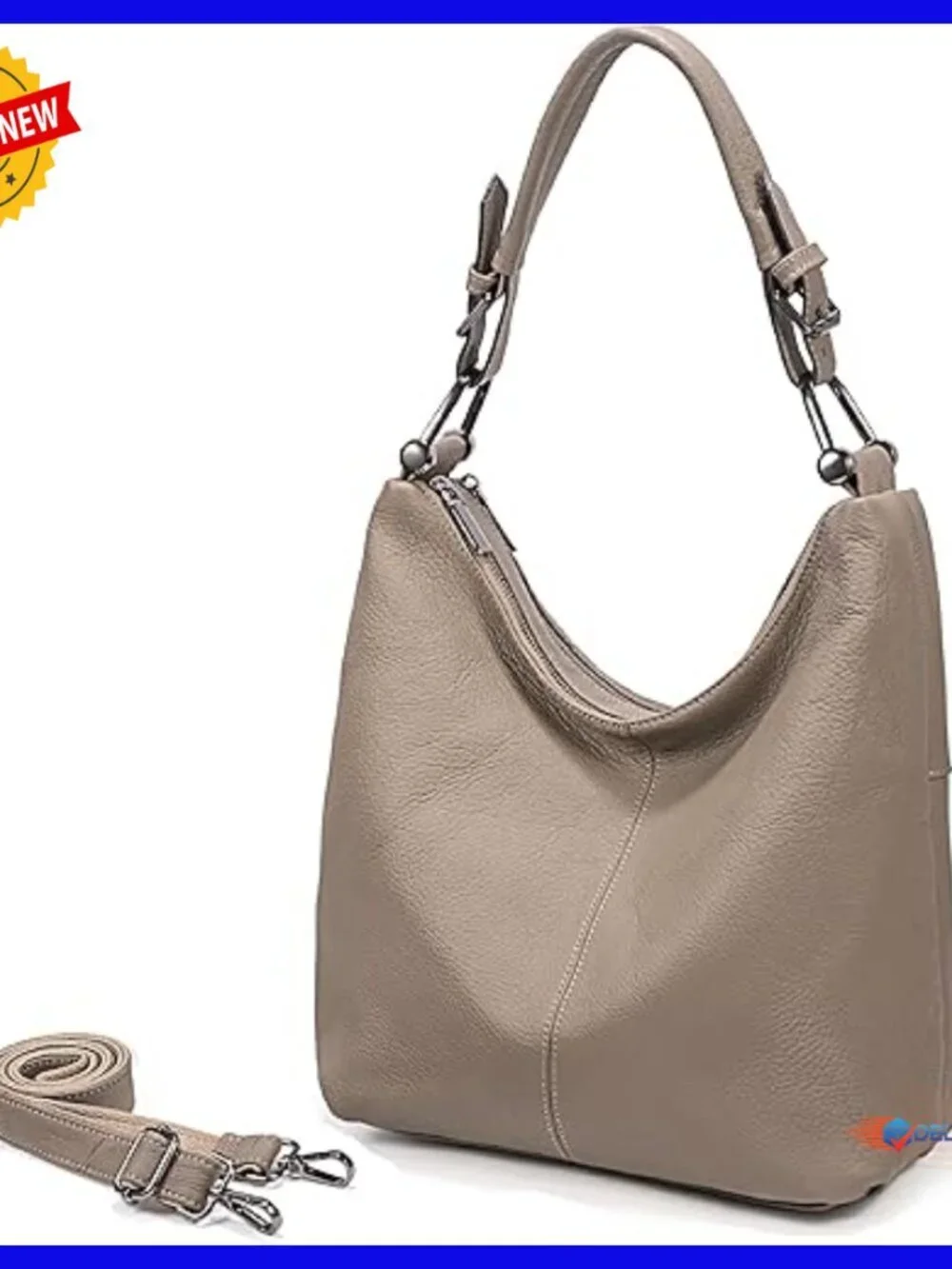 Large Genuine Leather Hobo Shoulder Bag with Adjustable Strap